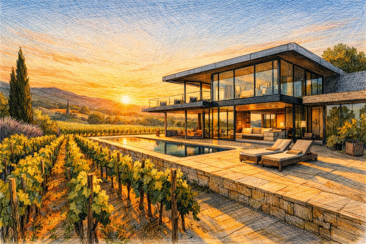 Luxury hospitality design at Villa La Coste blending modern architecture with Provence vineyards.