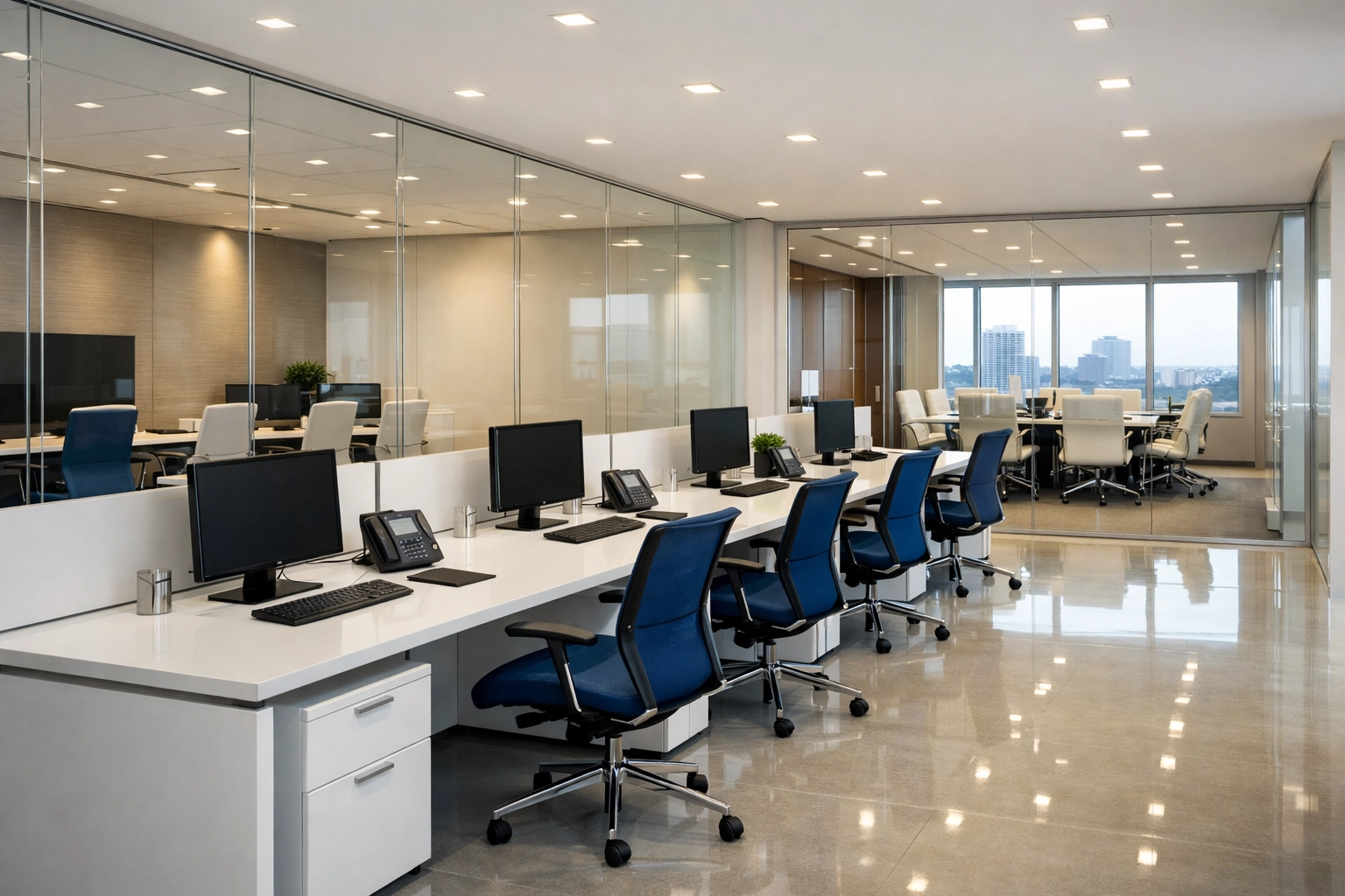 Modern and sanitized Westborough office space showcasing the results of professional deep cleaning.