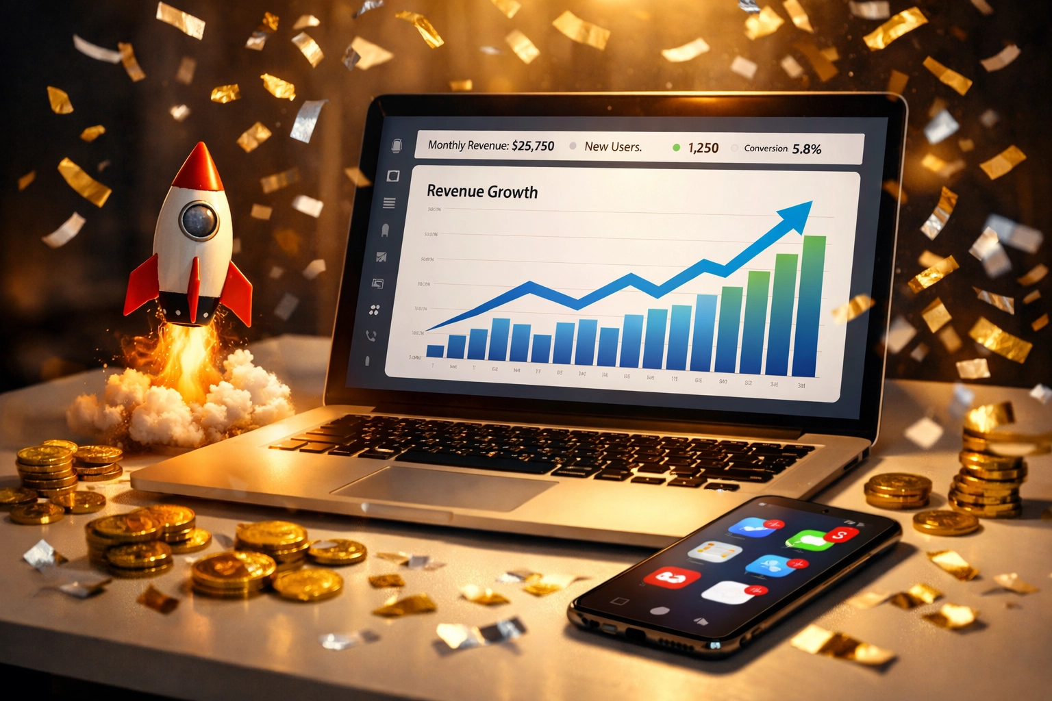 Digital product launch success dashboard showing first sales revenue by Simon Leung