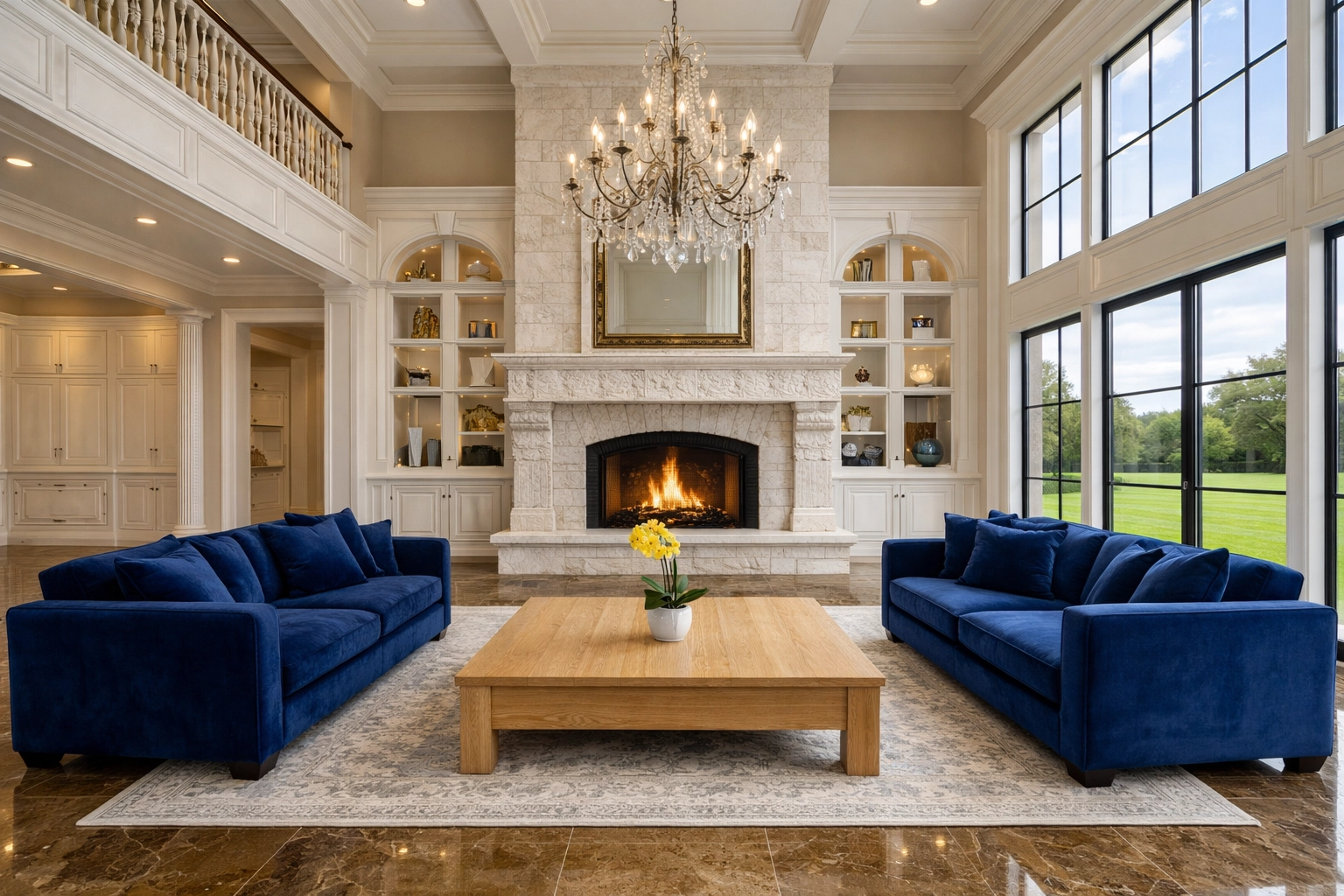 Pristine living room in a grand Dover estate showcasing the high standard of Dover luxury cleaning.