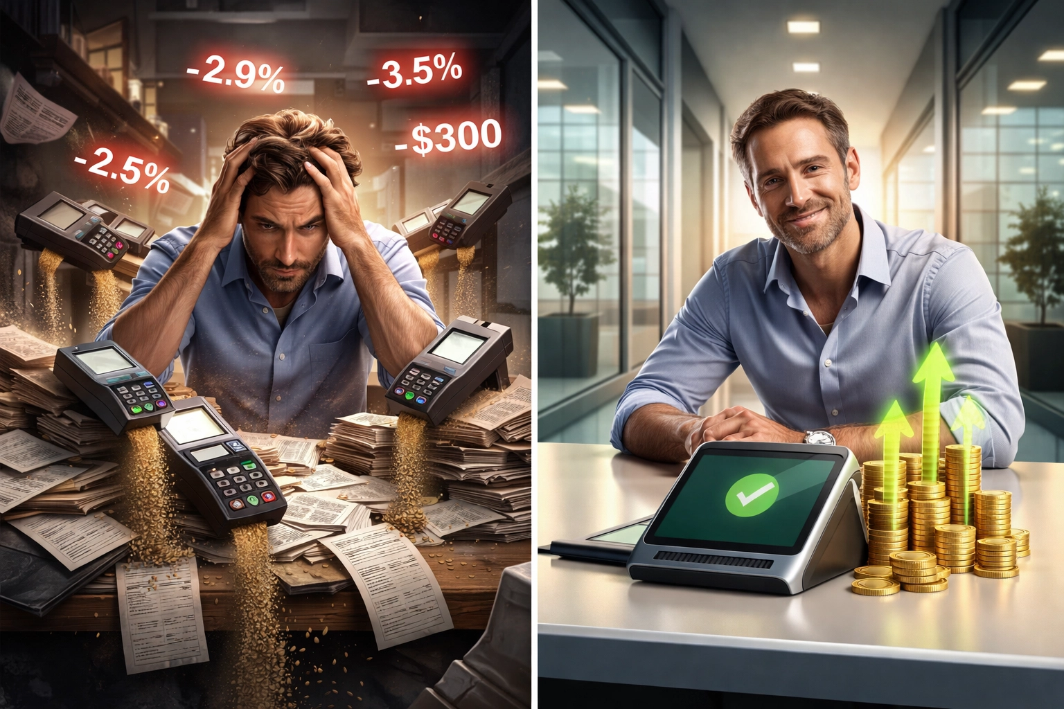 Merchant cost comparison showing savings from switching traditional payment fees to Web3 processing