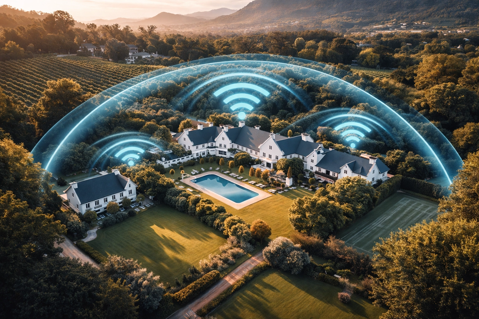 Aerial view of a large Cape Town property showing strong Wi-Fi coverage across spacious grounds.