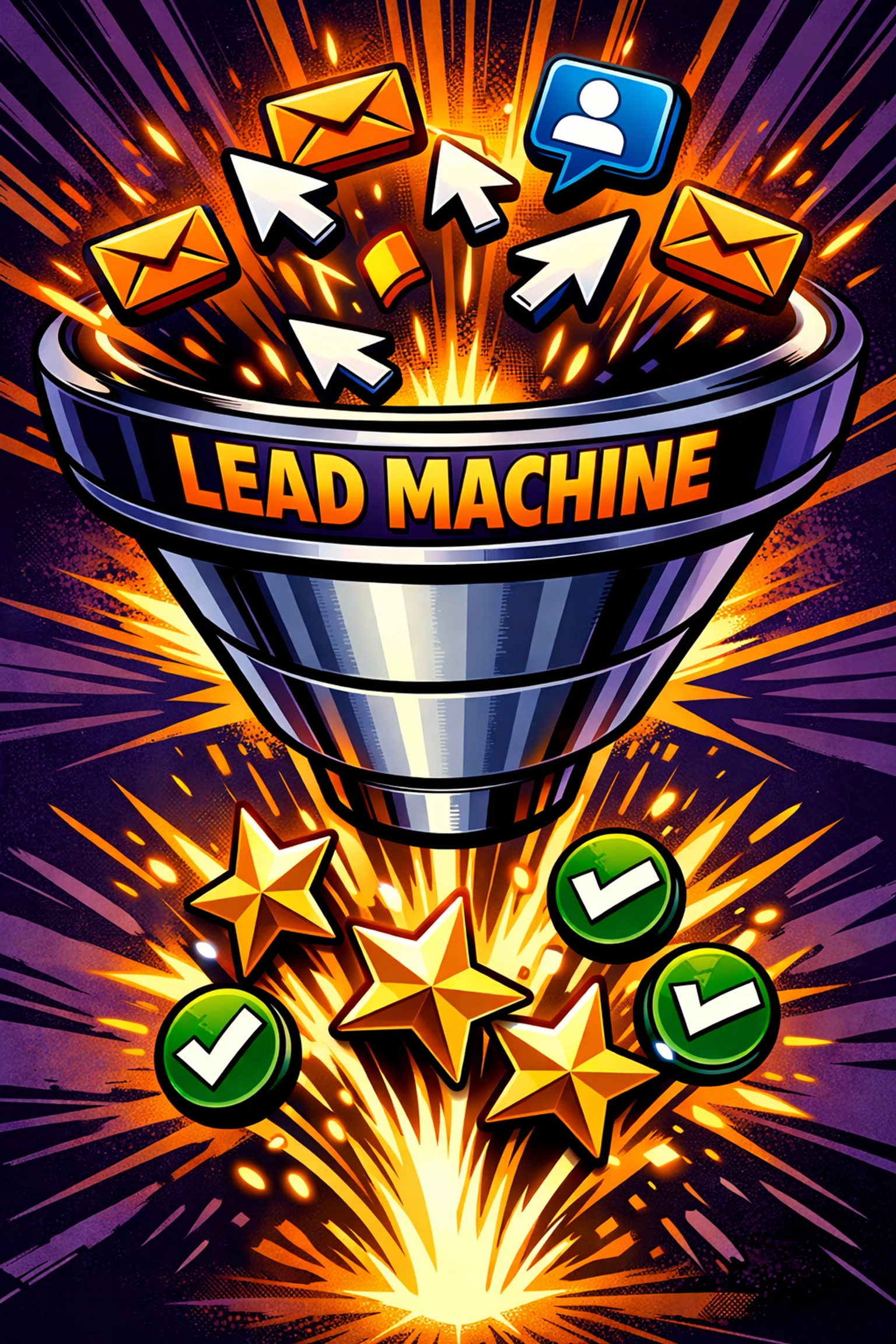 Futuristic lead generation funnel using business automation tools to capture and organize new customer leads.