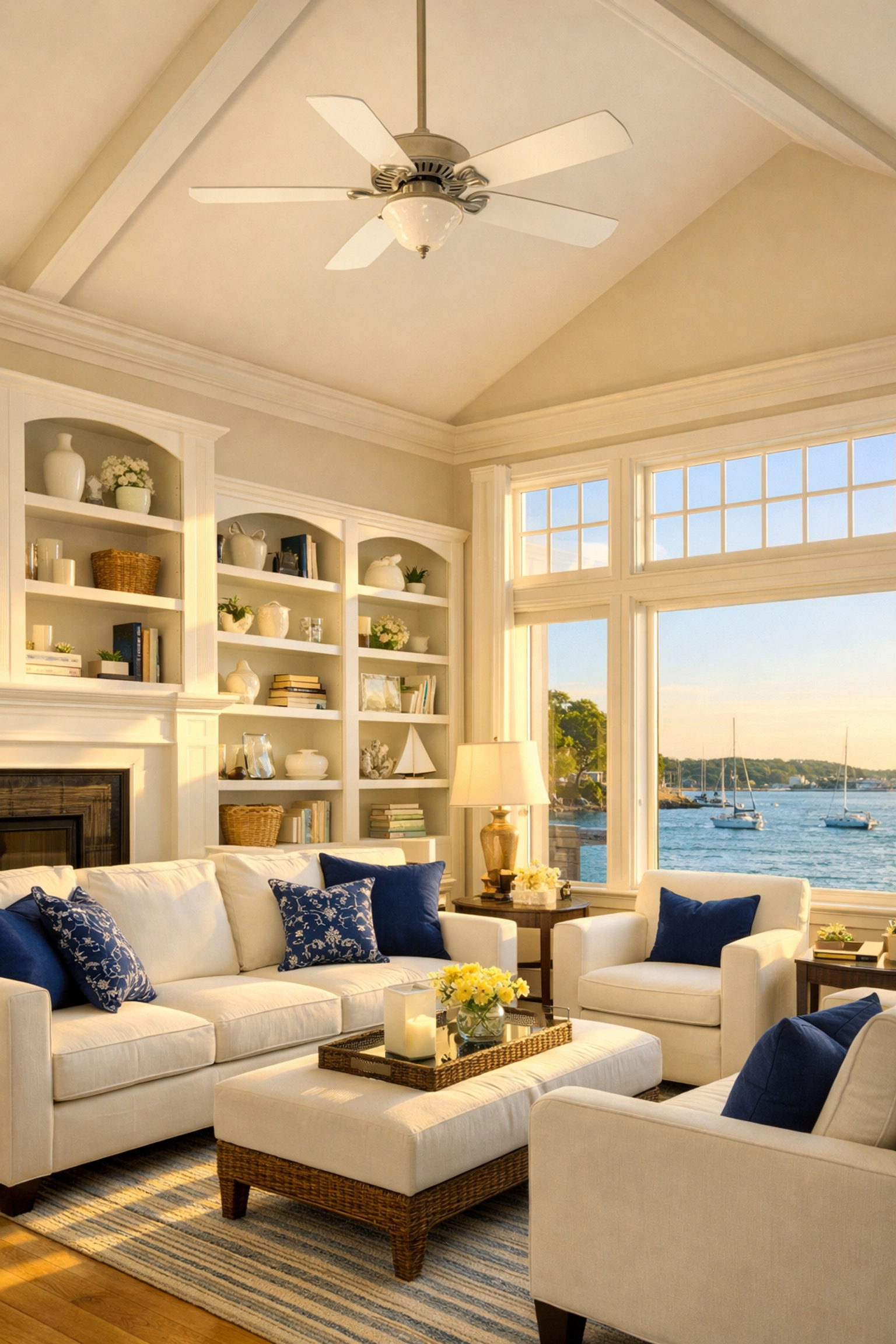 Professional deep cleaning in Marblehead removes dust from high bookshelves and ceiling fans.