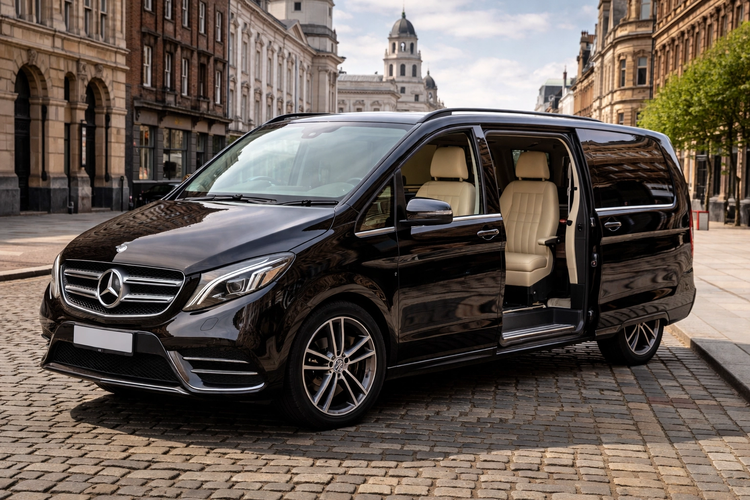 Luxury Mercedes V-Class minibus for group and corporate airport transfers in Belfast city
