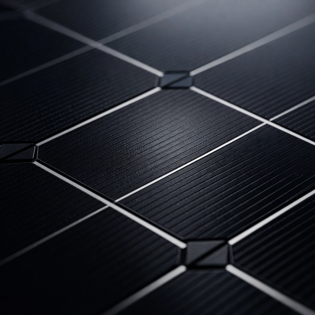 Detailed view of high-efficiency all-black solar cells providing premium power output and better ROI.