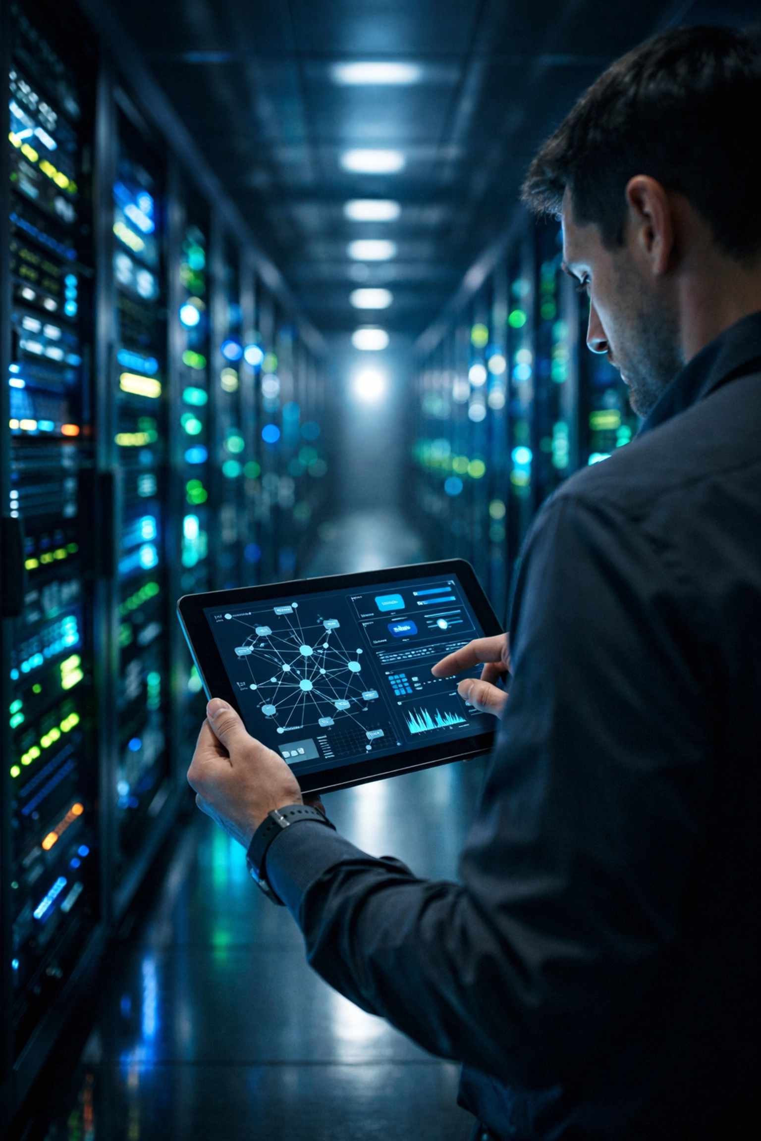 IT specialist managing ServiceNow CMDB infrastructure in modern data center