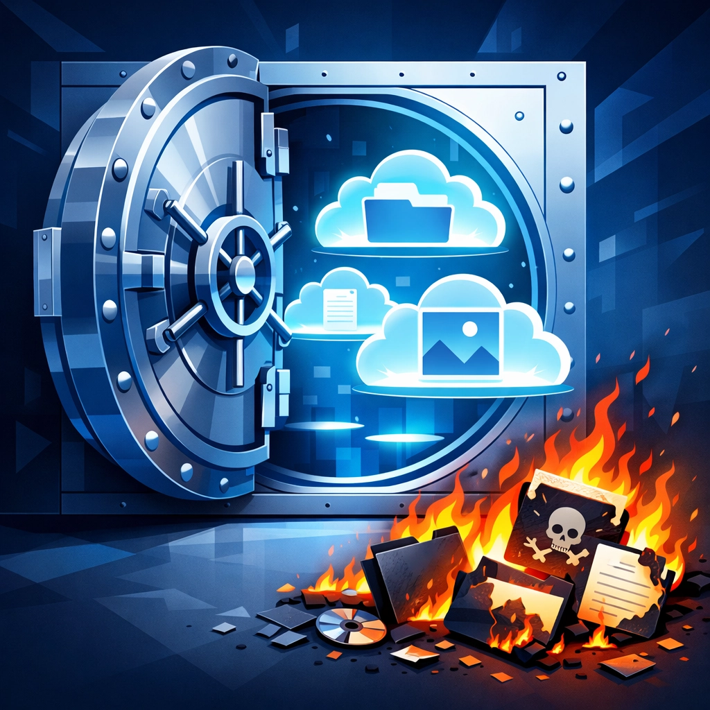Cloud backup protection versus ransomware encrypted files for small business data security