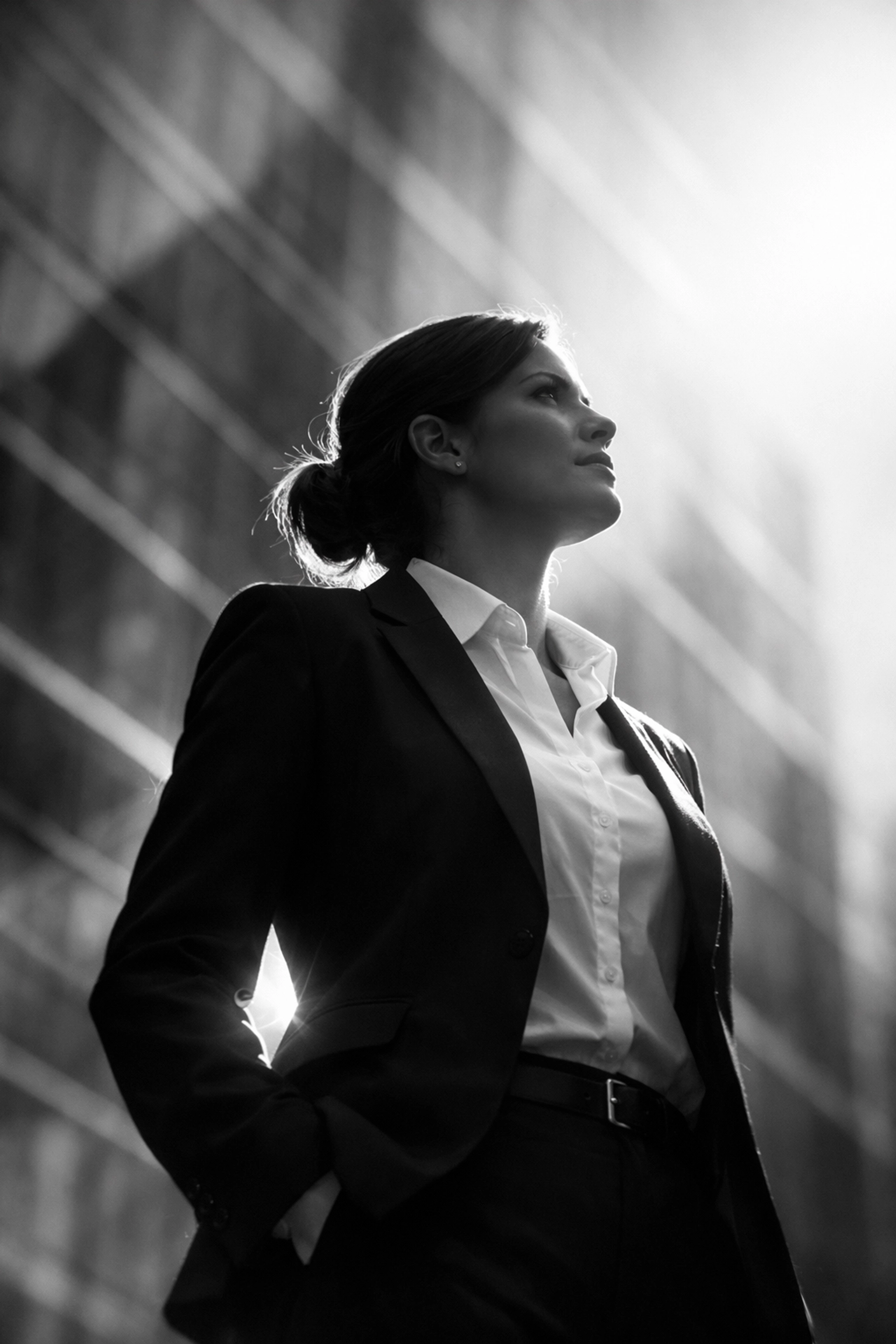 Empowered professional looking toward a successful future after a professional dating makeover.