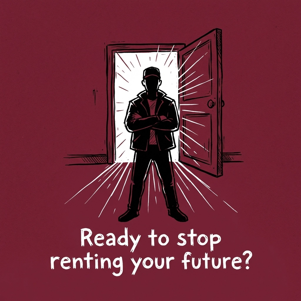 Confident creator at an open door with streaming light, embodying creator empowerment and ownership with IncluHub.