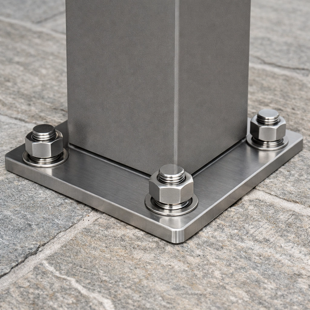 Stabile Verankerung einer Terrassenüberdachung auf einer Steinterrasse für maximale Standfestigkeit.