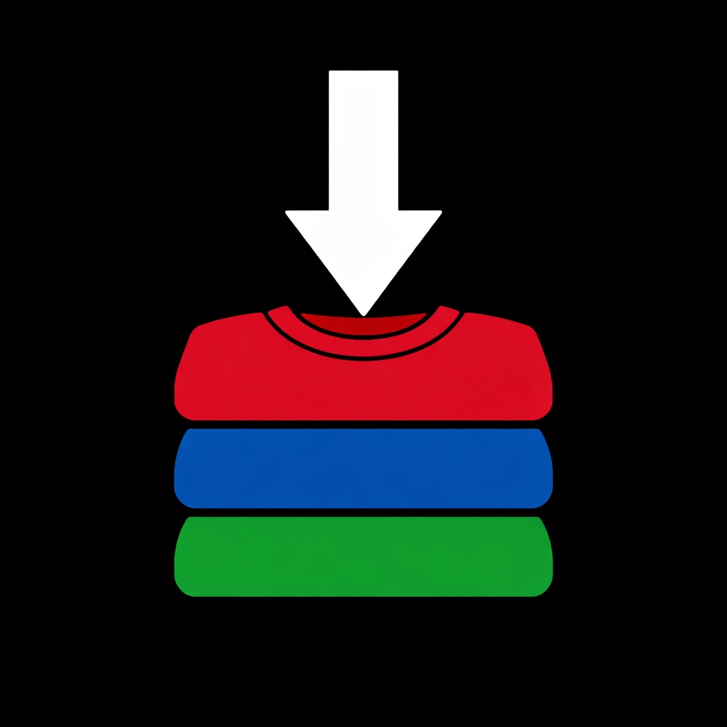 Illustration of stacked sweatshirts representing streamlined sourcing of vintage wholesale UK stock.