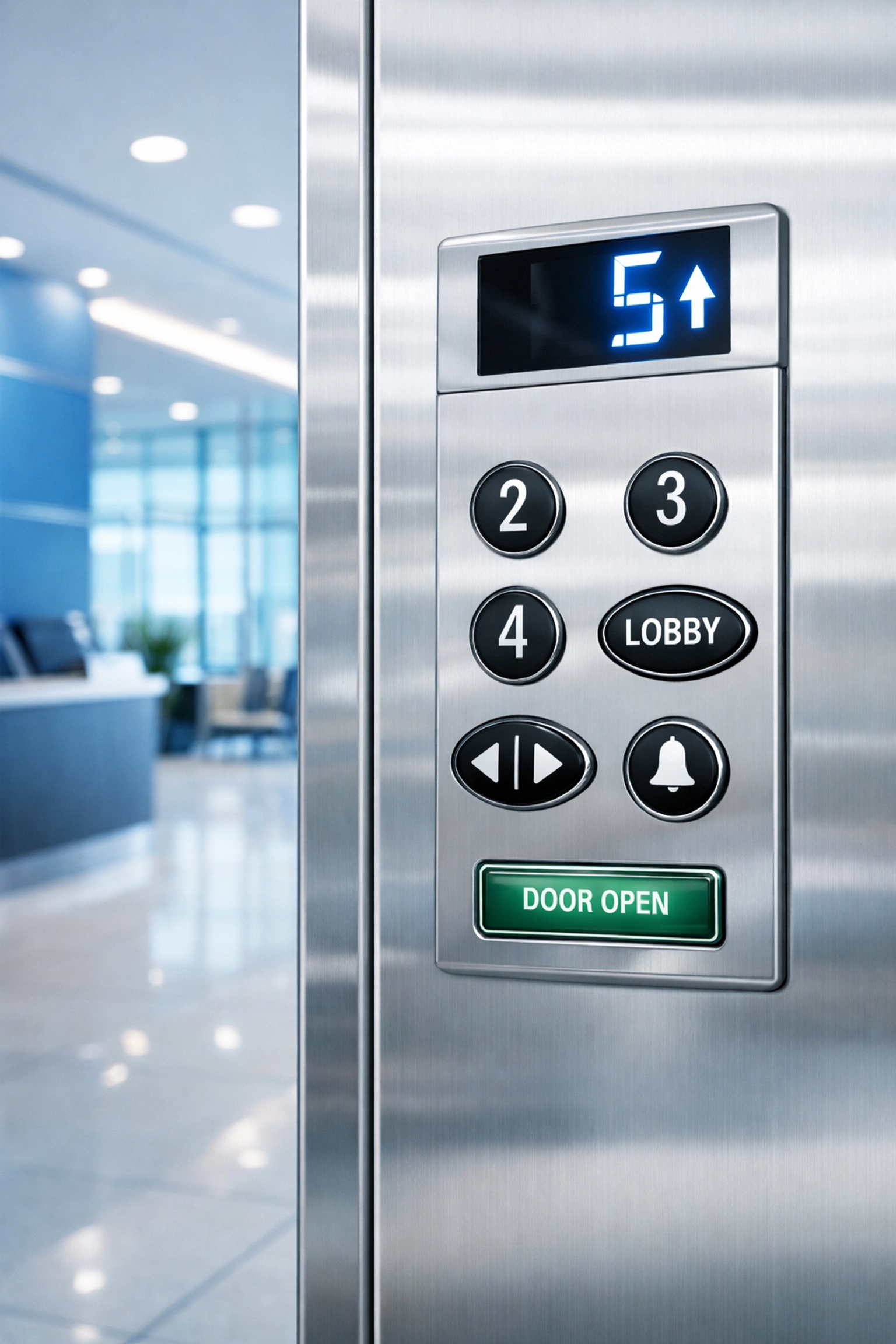 Disinfected elevator buttons in a Westborough office building showcasing thorough office cleaning services.