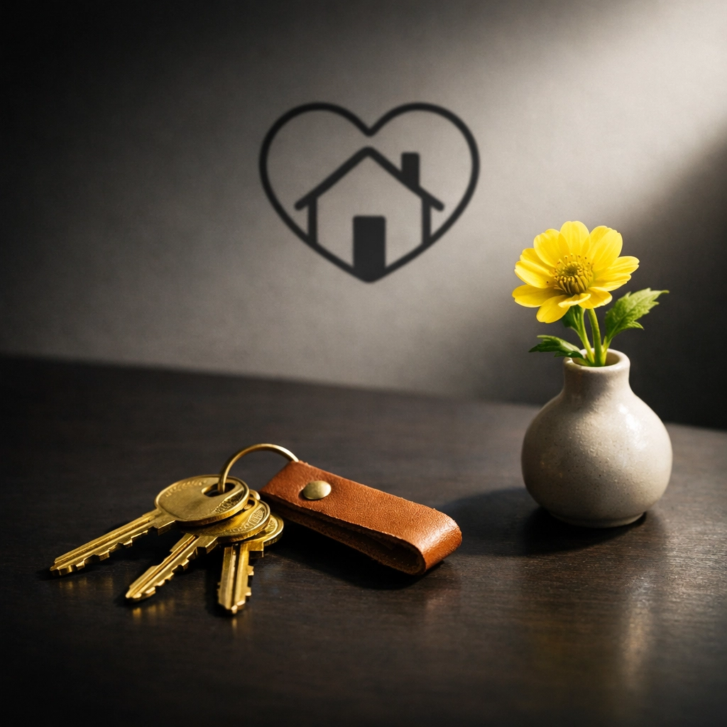 House keys and a flower symbolizing a caring and seamless senior relocation transition in Columbus.