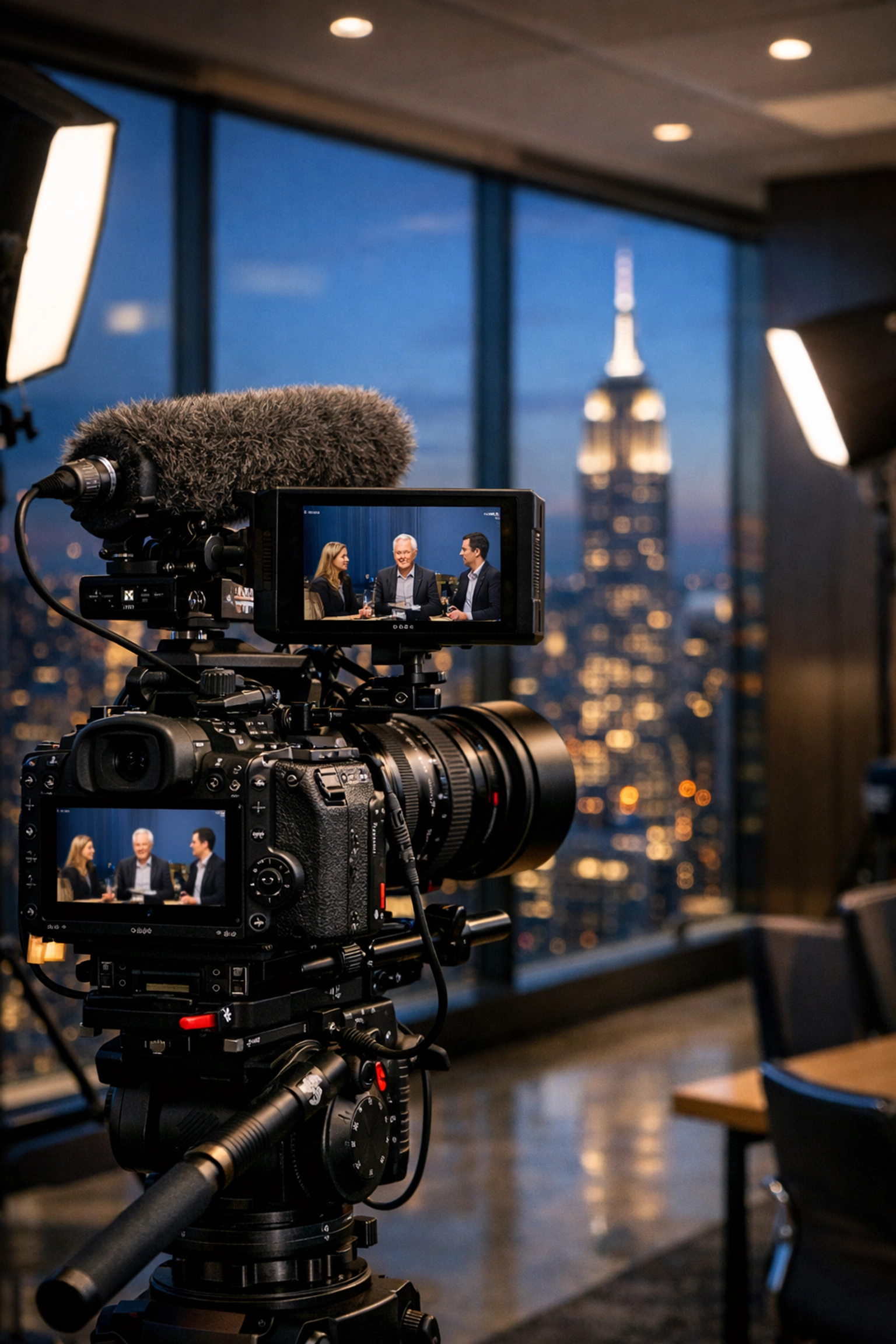 Corporate event videographer filming a panel discussion with professional event video production gear in NYC.