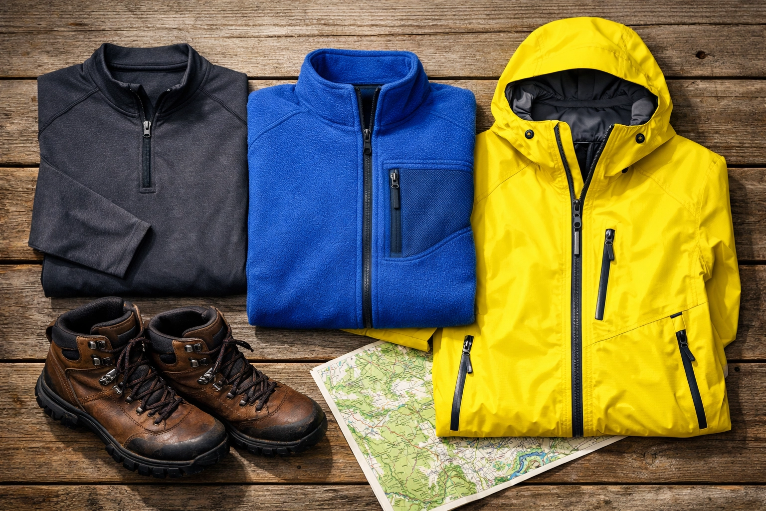 Layered outdoor clothing and a rain jacket for educational middle school science trips to Yellowstone.