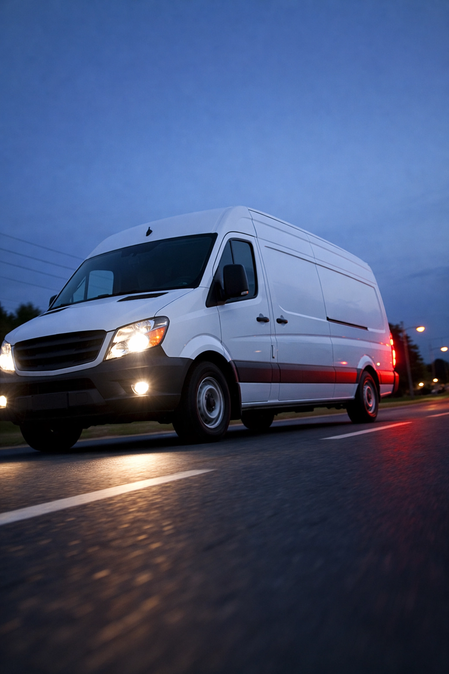 A reliable fleet vehicle driving safely through Millville, NJ, highlighting the success of regular maintenance.