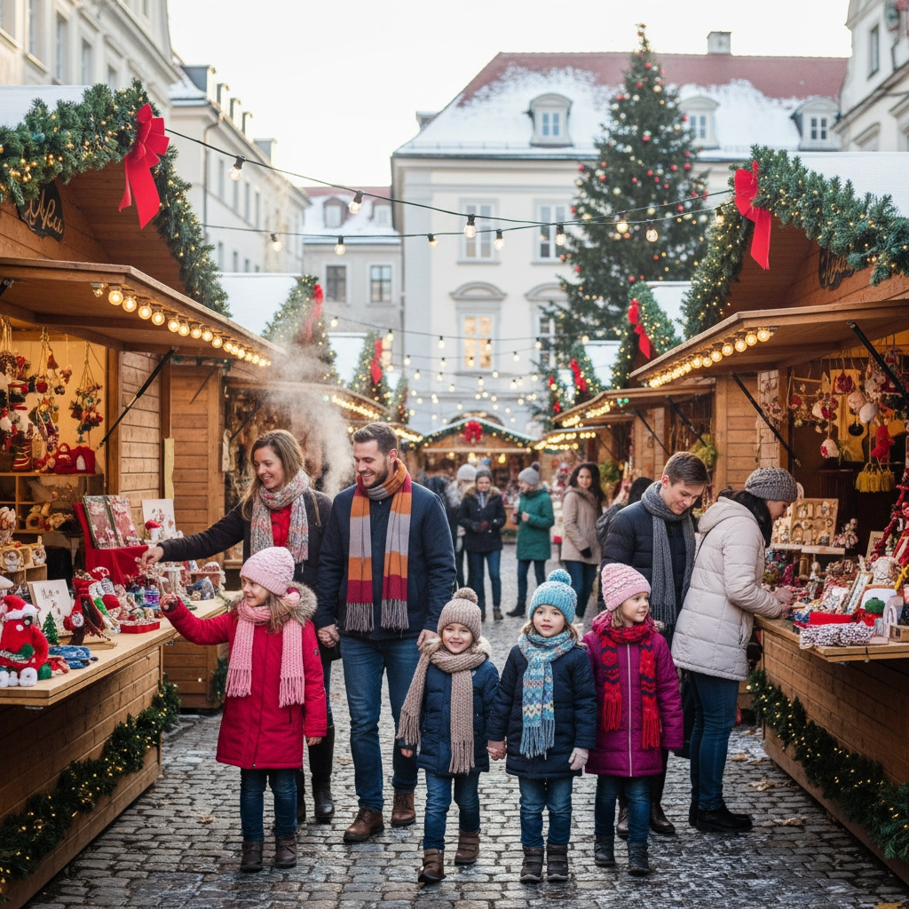 Family enjoying a holiday light display in Burlington County Family enjoying a holiday light display in Burlington County