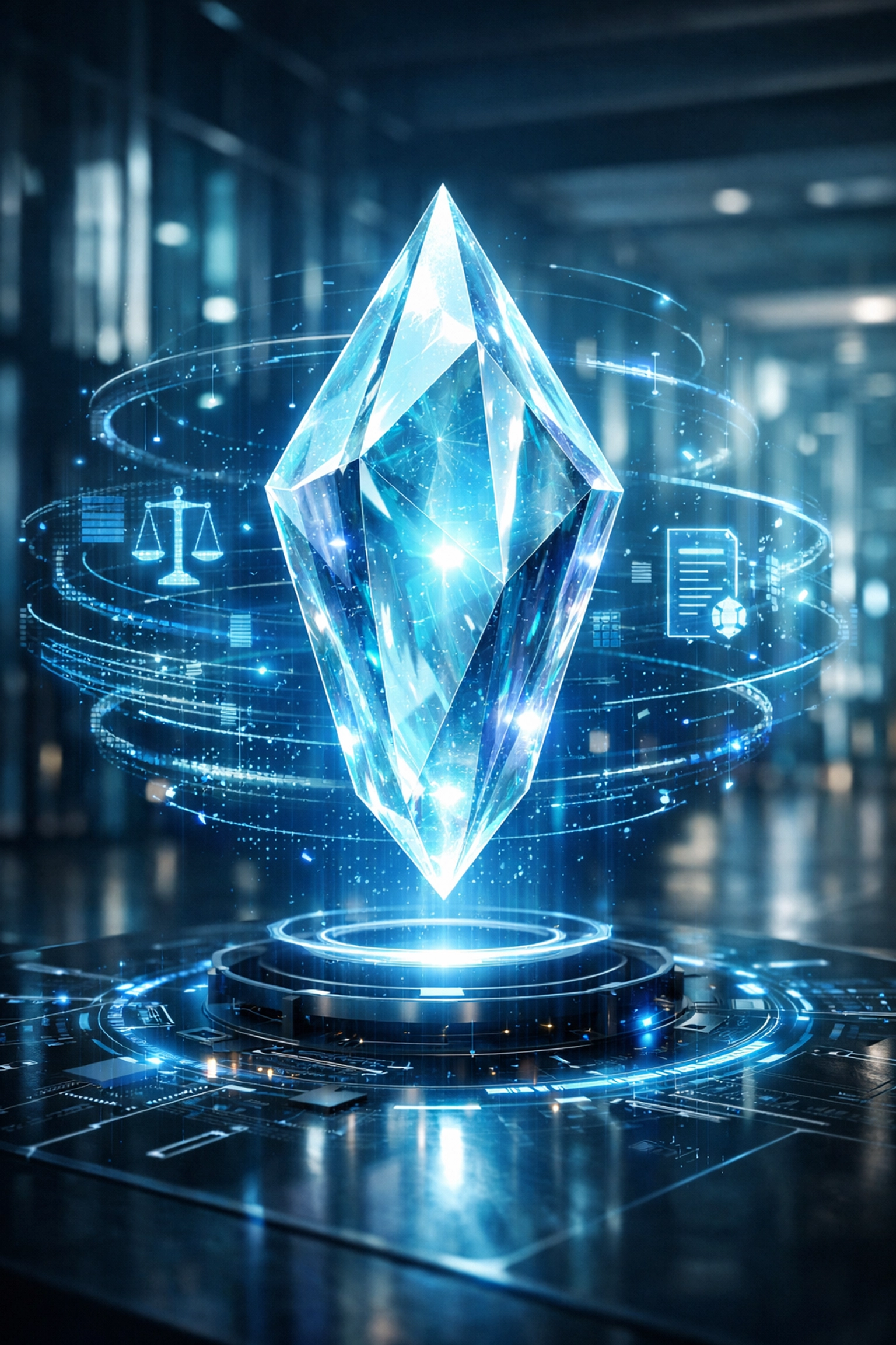 Holographic digital asset prism representing regulated Web3 payments and legal clarity for digital commodities.