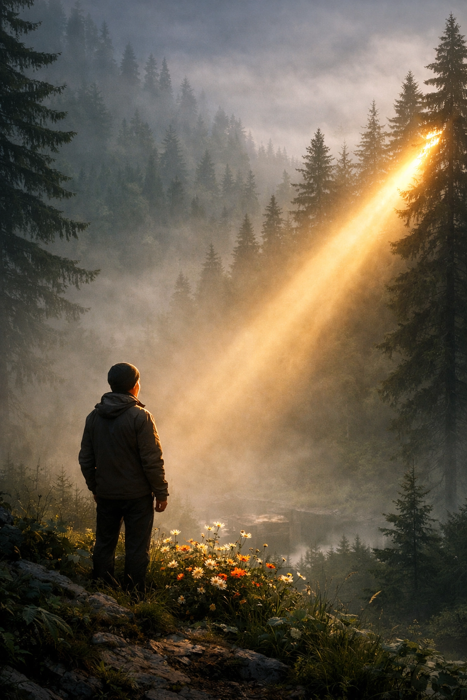 Person standing in a sunlit forest symbolizing hope and resilience in evidence based therapy.
