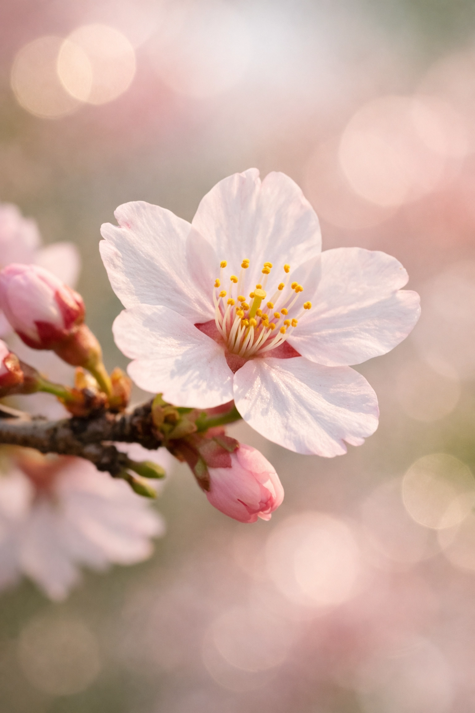 Macro shot of a cherry blossom with a soft bokeh background, illustrating aperture in manual mode.