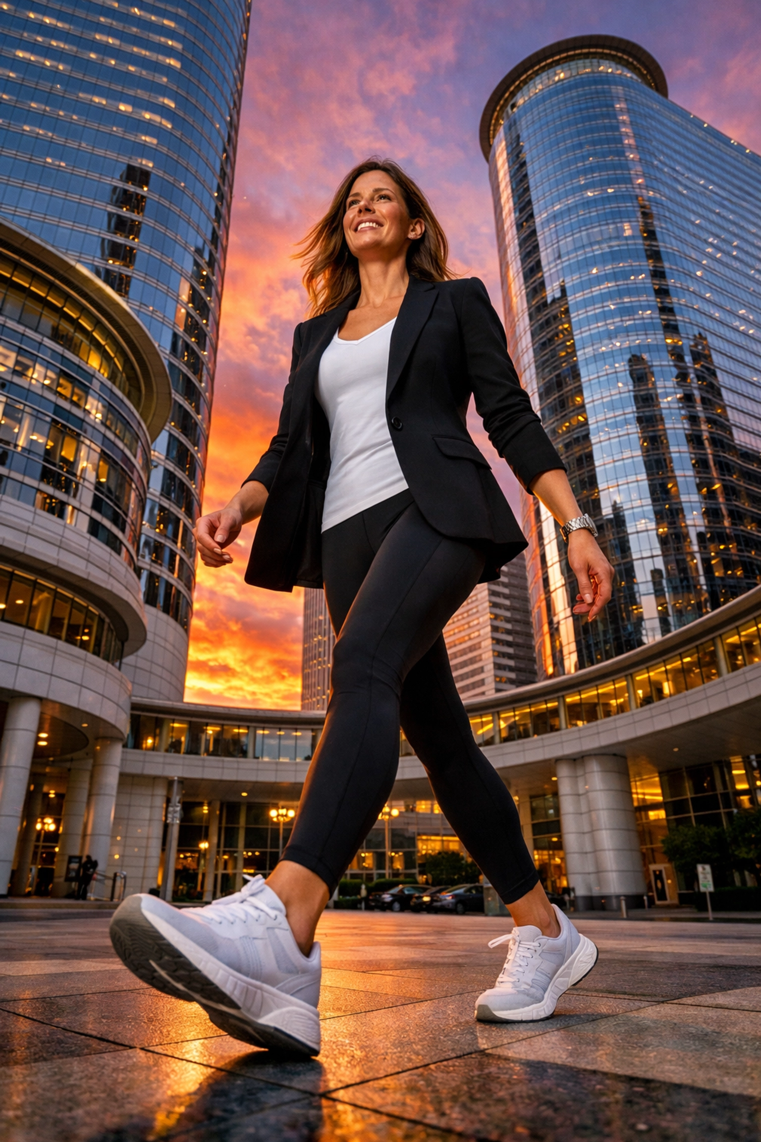 A professional woman in Houston practicing lifestyle wellness and fitness for high achievers.