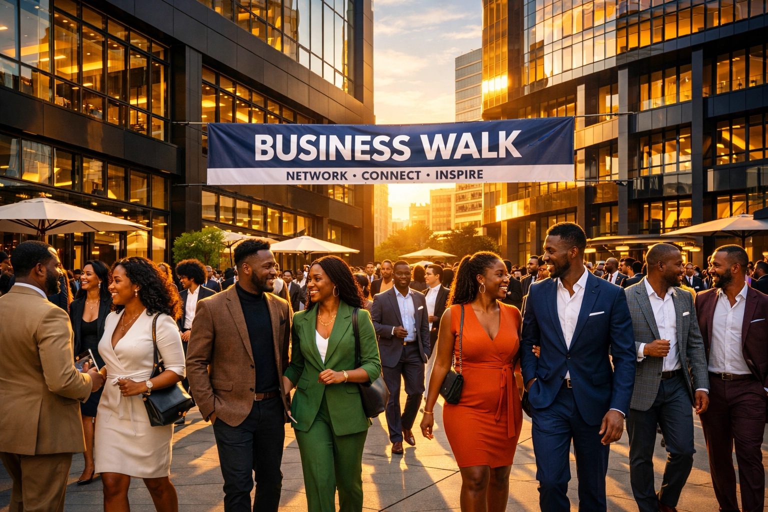 Black professionals networking during a Business Walk event to build community wealth and economic power.