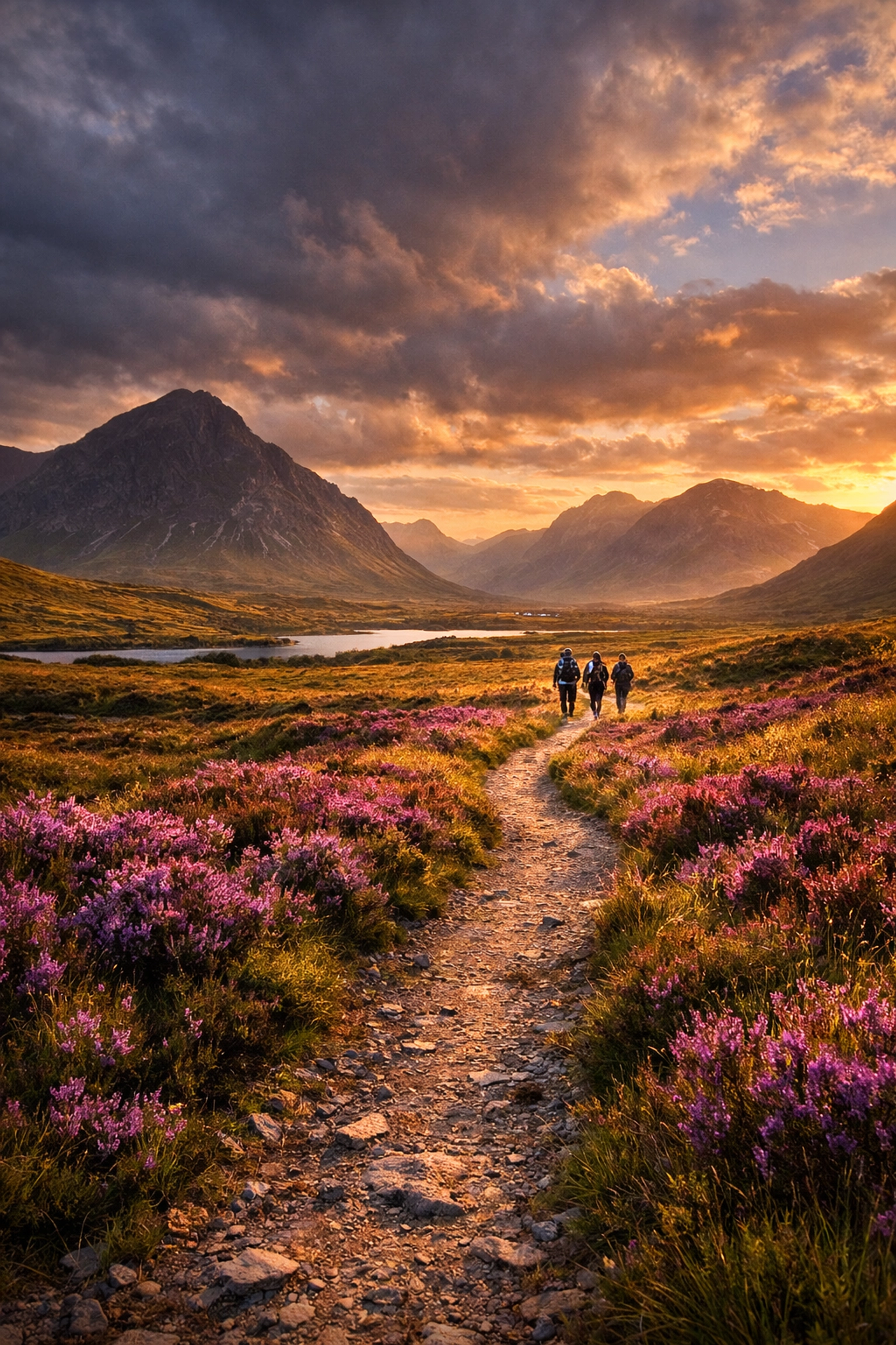West Highland Way trail winding through Rannoch Moor on guided hiking tour Scotland