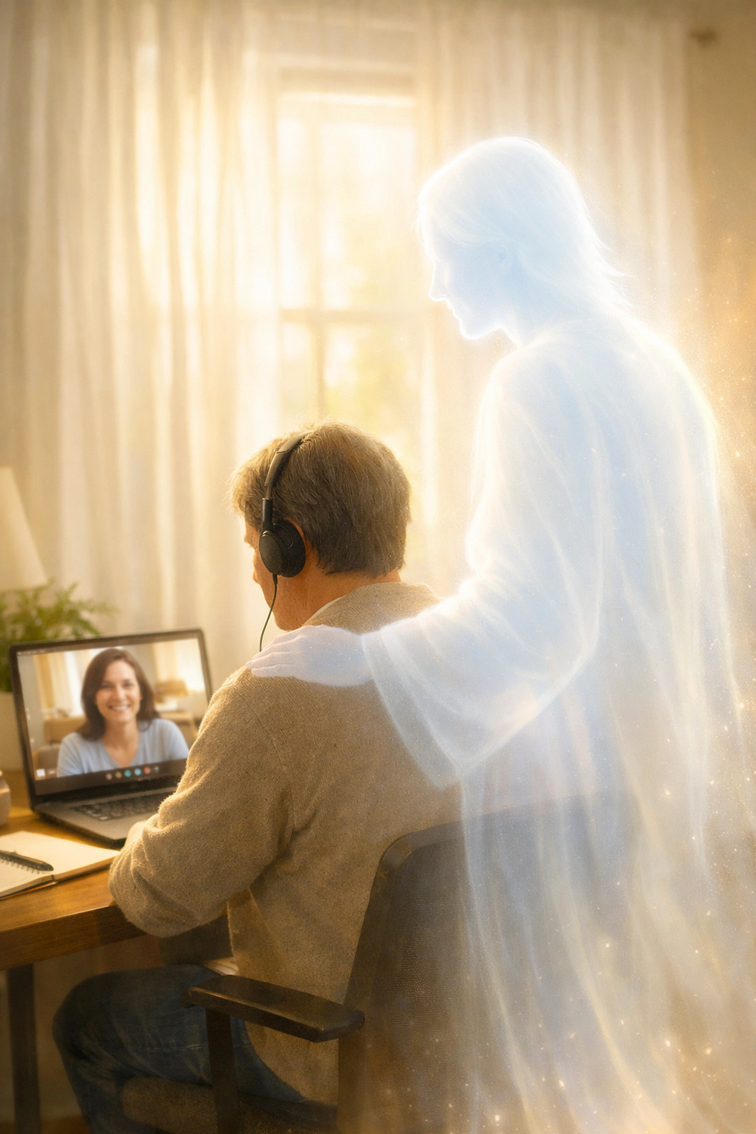 Spirit presence appearing during online mediumship reading session