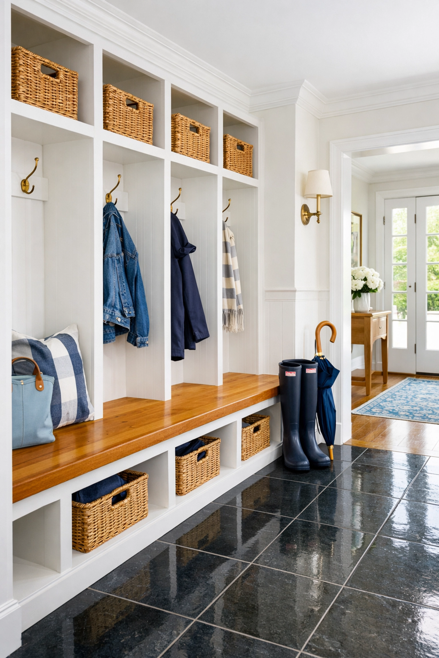 Spotless slate entryway in a Dover residence showcasing expert residential cleaning Massachusetts.