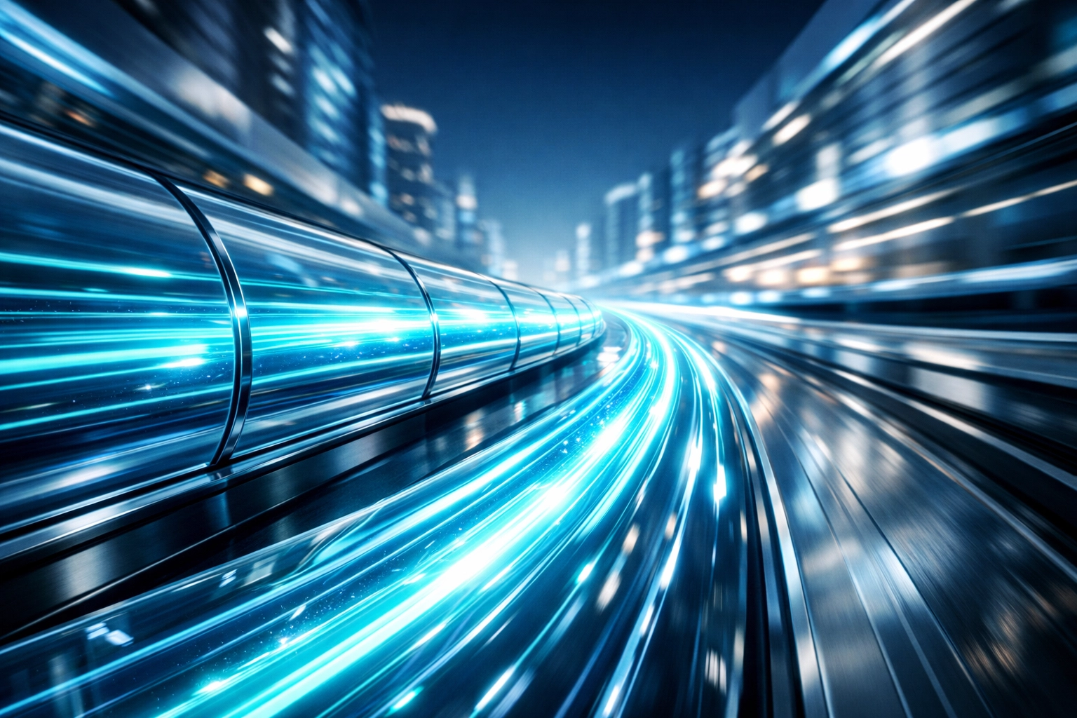 Glowing digital data streams representing high-speed business process automation and efficiency.