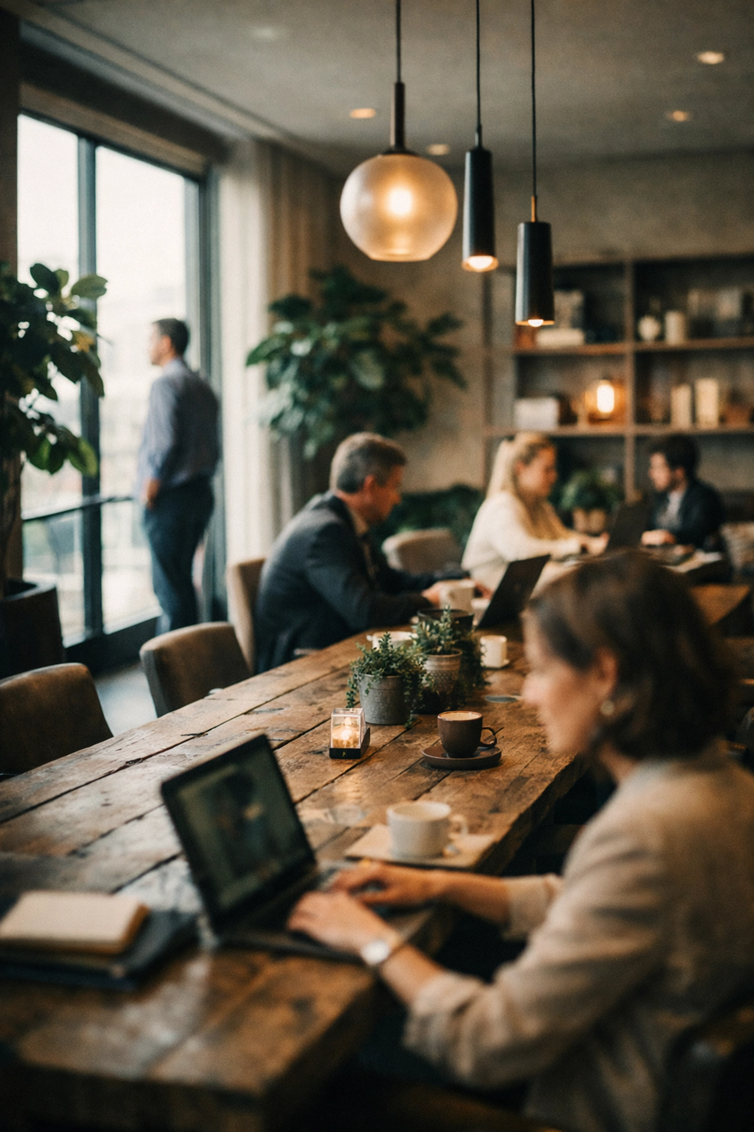 Vibrant hotel coworking space with professionals demonstrating a successful hotel membership ecosystem.