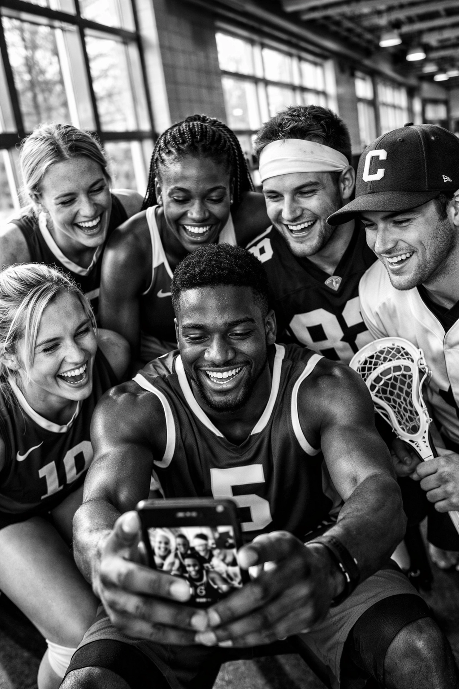 College athletes collaborating on social media content creation for brand partnerships