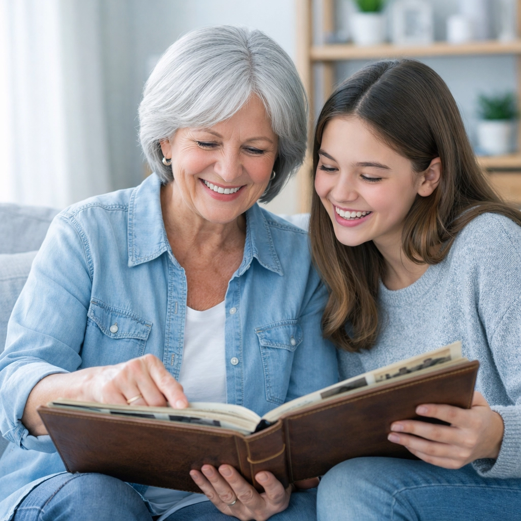Grandmother and granddaughter reflecting on legacy, symbolizing the stability of whole life insurance plans.