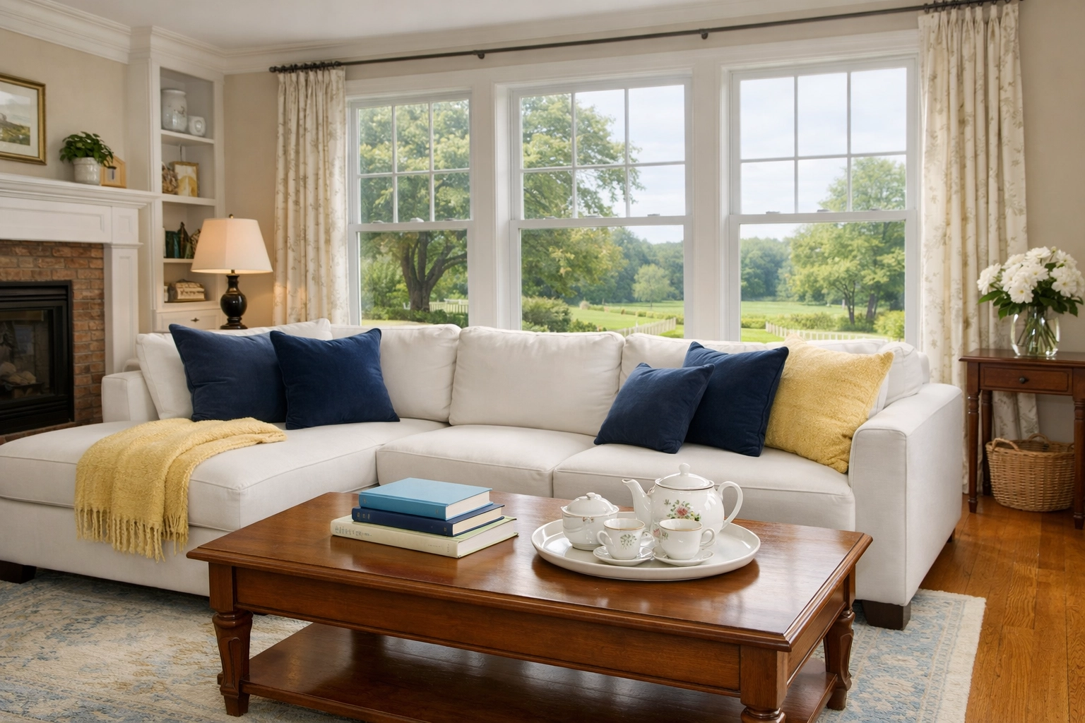 A serene living room in a Massachusetts home after professional residential cleaning in Wenham services.