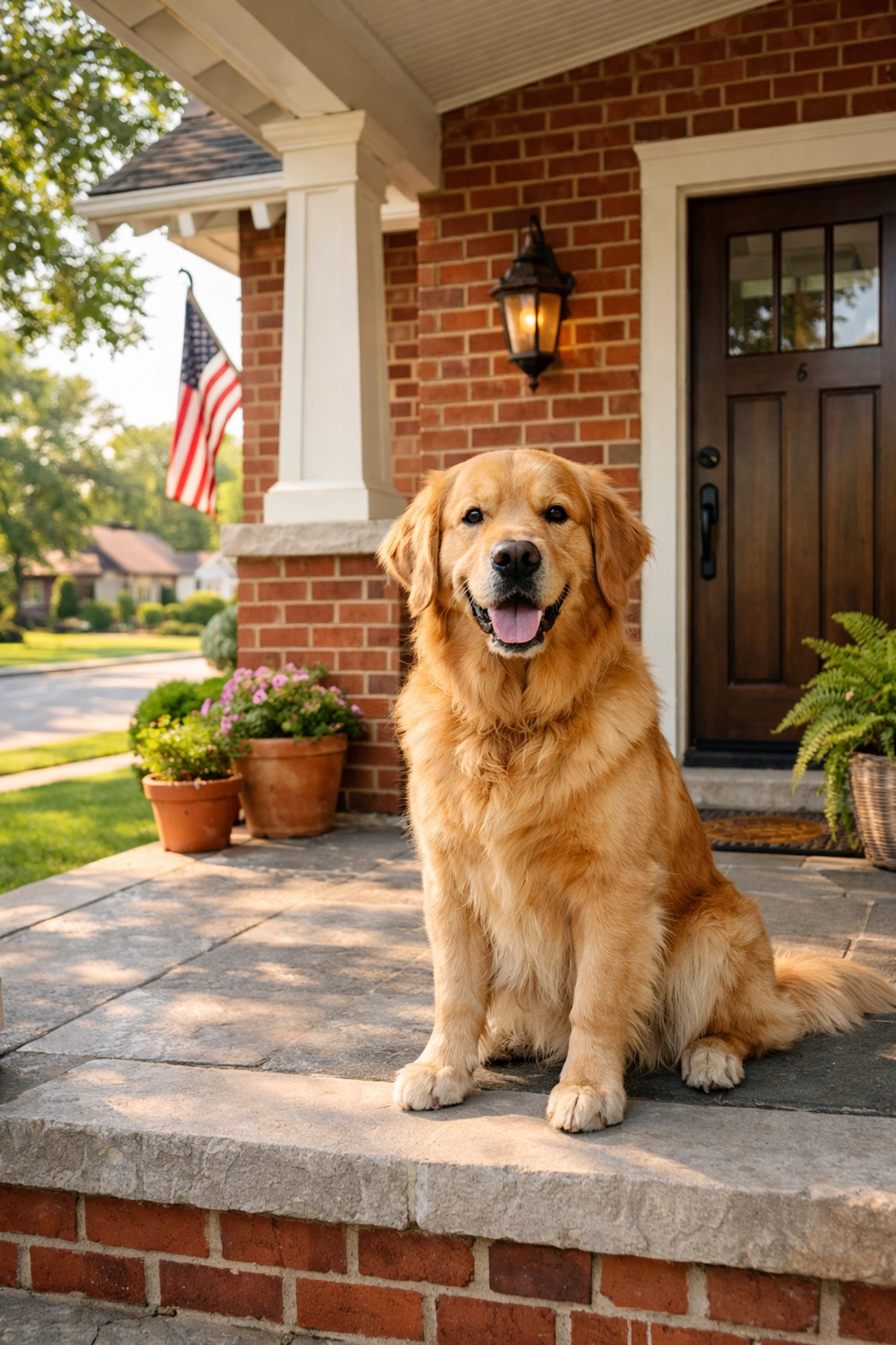 Golden Retriever on a Lee's Summit home porch, representing a successful Kansas City real estate sale.