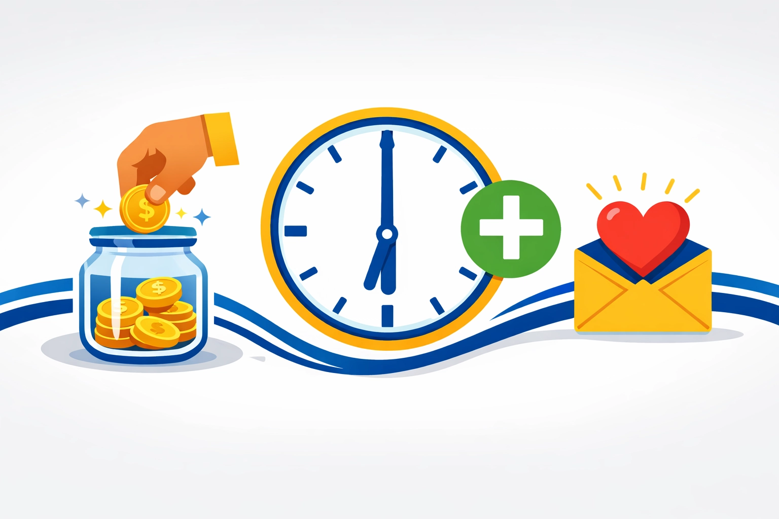 Icons representing 2026 tax deductions for tipped employees, overtime pay, and charitable donations.