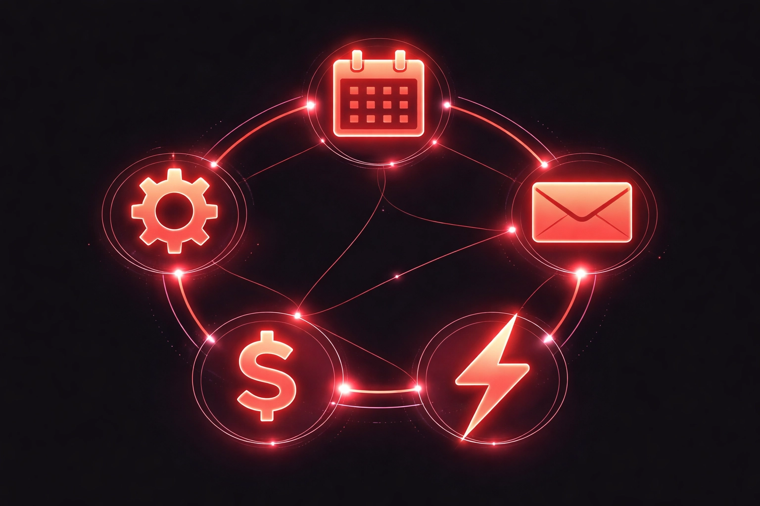 Visual representation of connected automation tools for small business efficiency, featuring icons for scheduling, email, and finance.