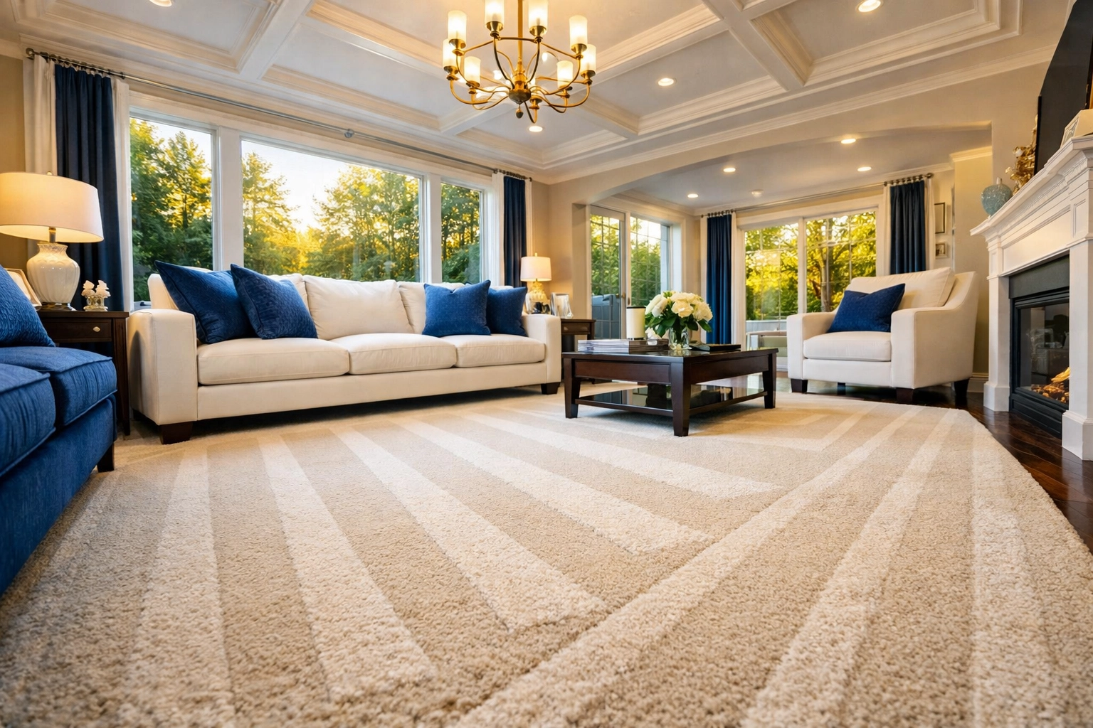 Spotless living room with vacuum lines after a professional weekly house cleaning service in Ashland.