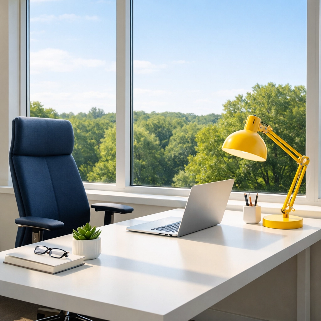 Clean office workspace in Maynard MA illustrating the benefits of professional Office Cleaning Maynard MA services.
