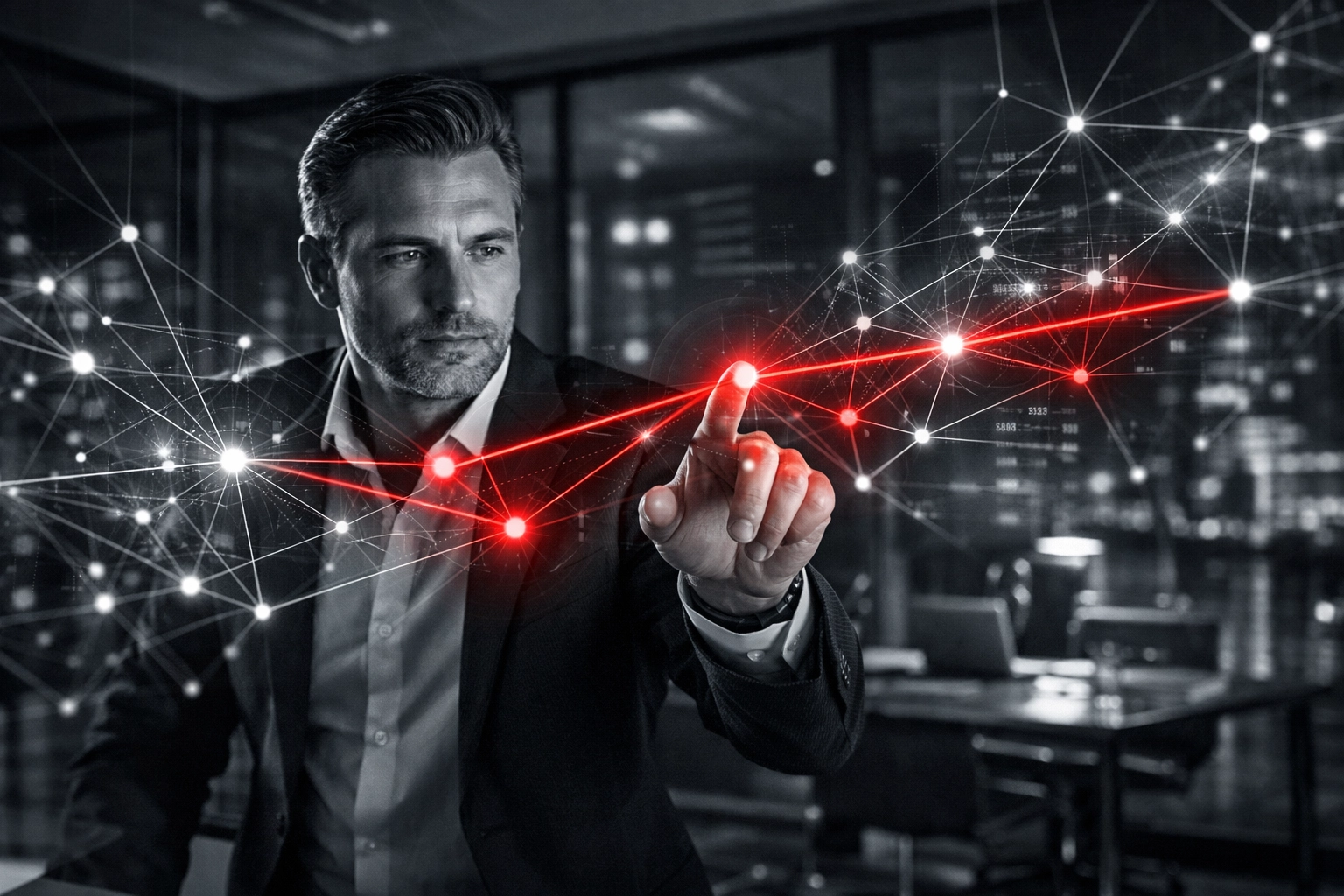 Business owner using ai seo optimization and local seo services to analyze digital search intent.