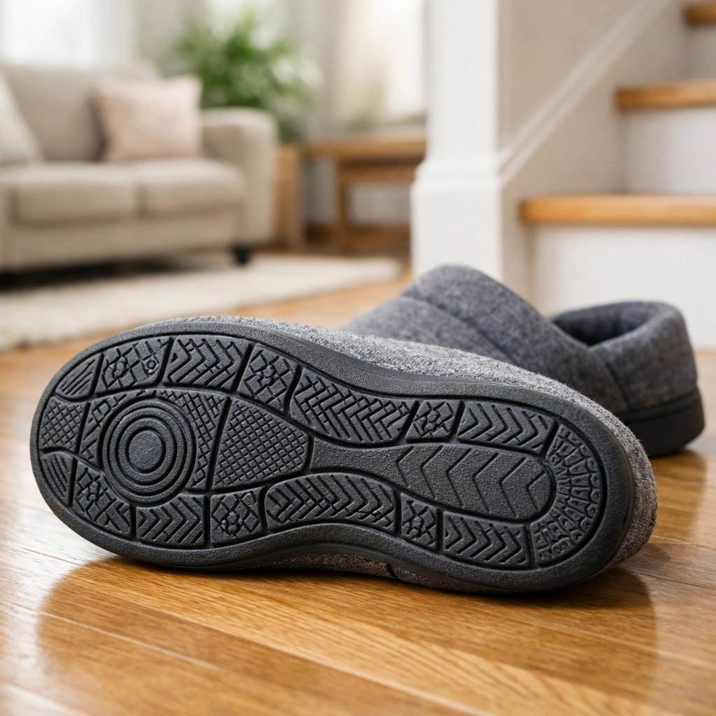 Supportive non-slip shoes for seniors to provide better traction and stability on indoor staircases.