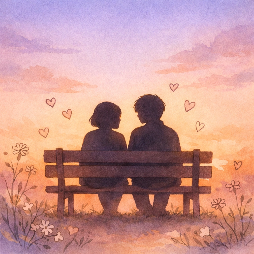 Two people sitting on park bench demonstrating friendship-based relationship compatibility