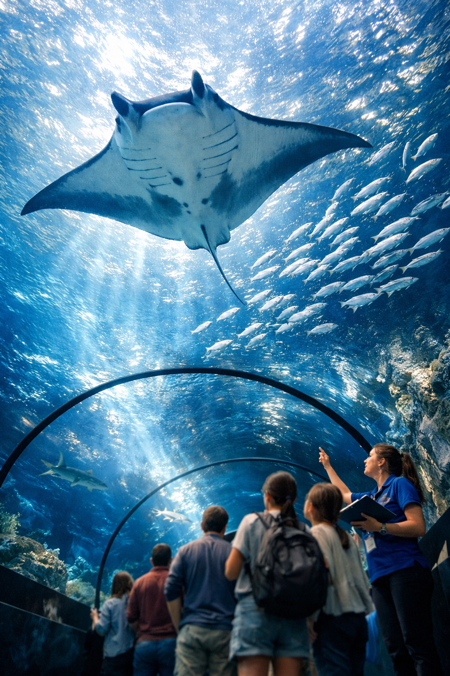 Educational aquarium tour highlighting immersive media solutions for environmental conservation and ESG sustainability goals.