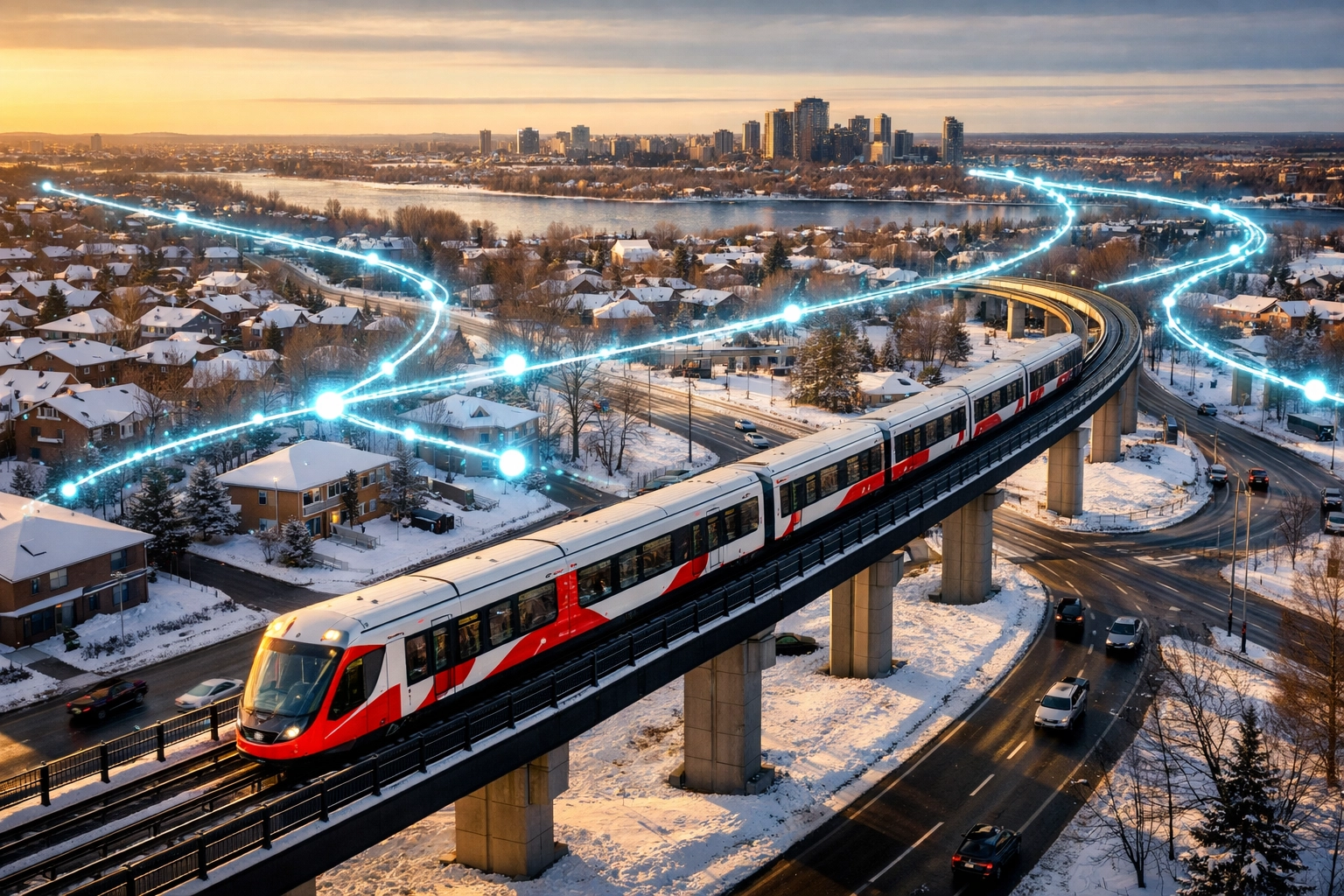 Ottawa LRT light rail transit system aerial view showing proposed $850 million expansion route