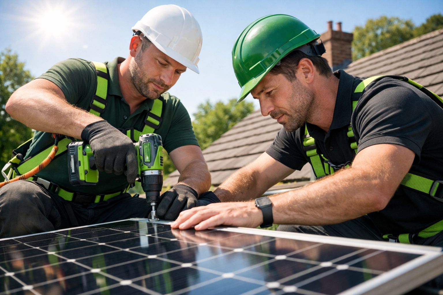 Professional installers fitting solar panels in Hampshire using high-quality components.