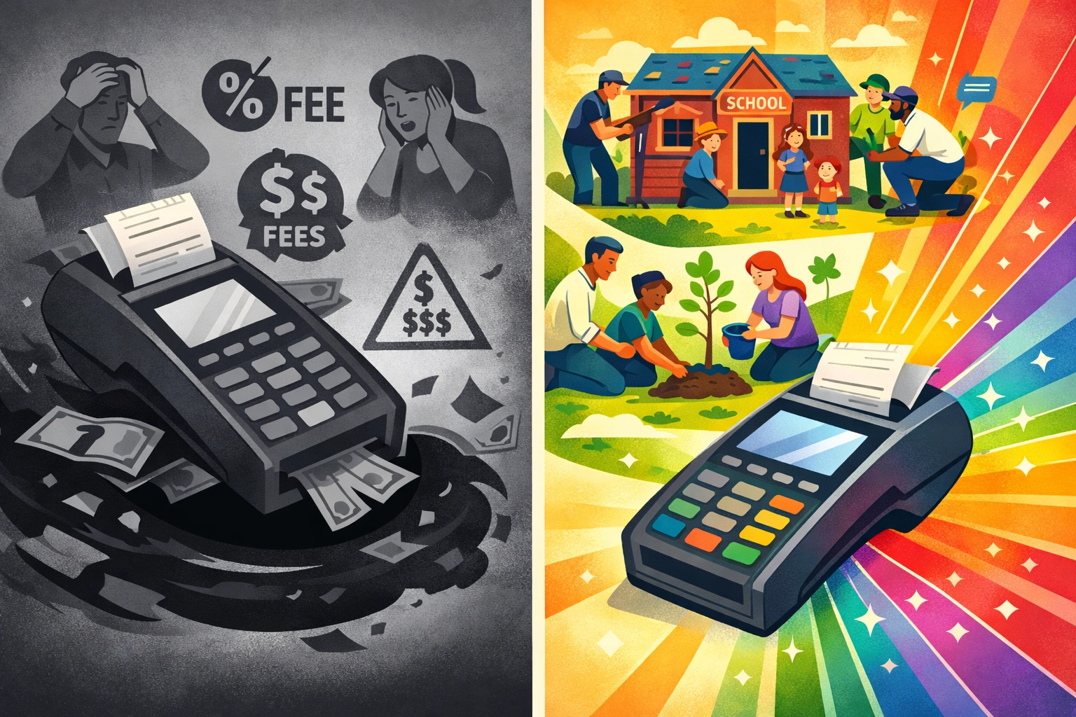 Comparison of traditional payment fees versus Web3 payments funding global charity work