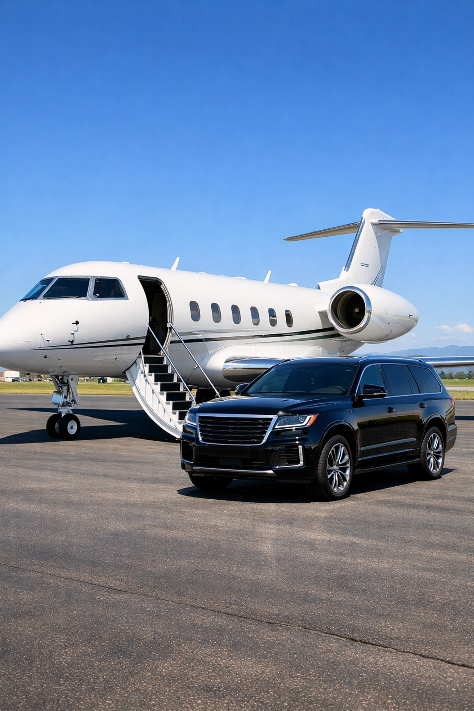 Super Bowl Branding Secrets Revealed: What Experts Don’t Want You to Know About VIP Logistics Private executive jet and luxury SUV on a tarmac, illustrating seamless VIP arrival logistics.