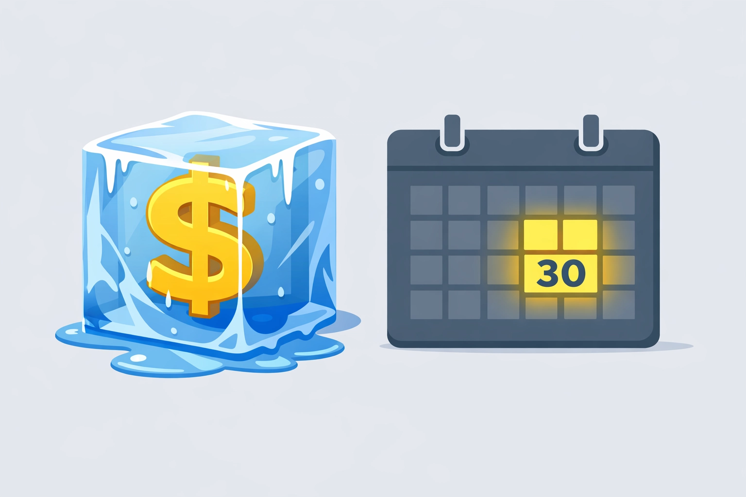 Illustration of a frozen tax refund with a 30-day calendar notice for IRS response.