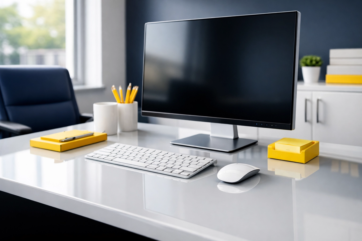 Pristine office workstation and keyboard reflecting professional commercial cleaning services in Bedford, MA.
